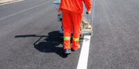 Road,Workers,Use,Hot-melt,Scribing,Machines,To,Painting,Dividing,Line